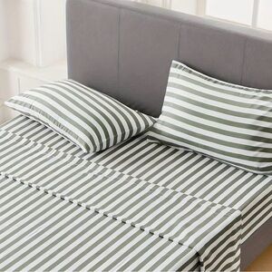 Green and white stripe king size sheets double brushed microfiber so soft!